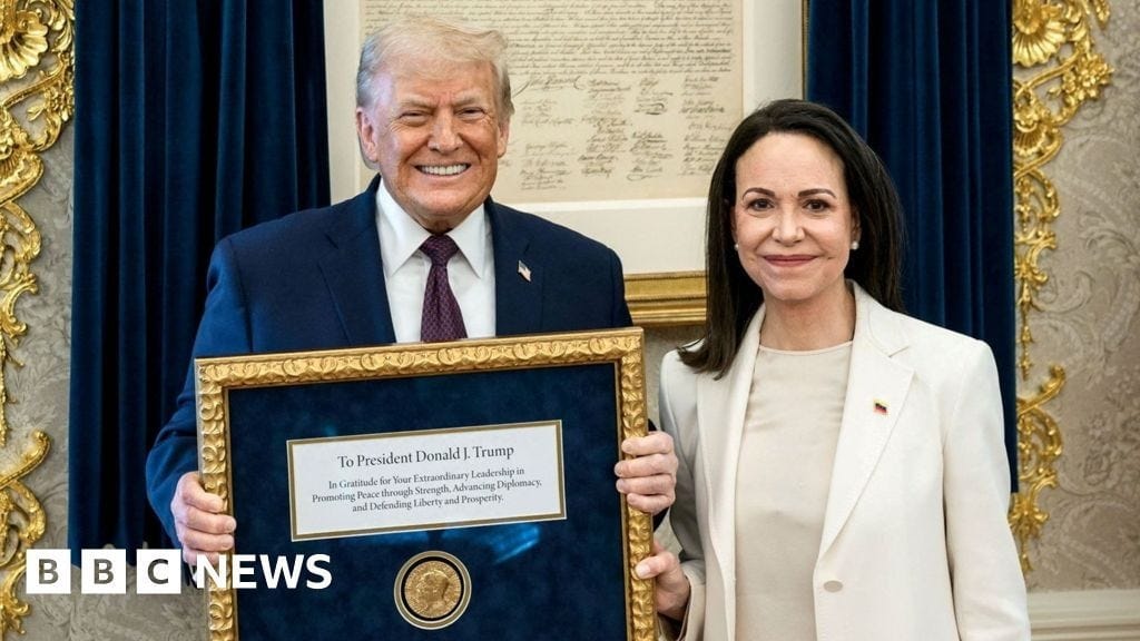 Machado presents Trump with her Nobel award at White House meeting