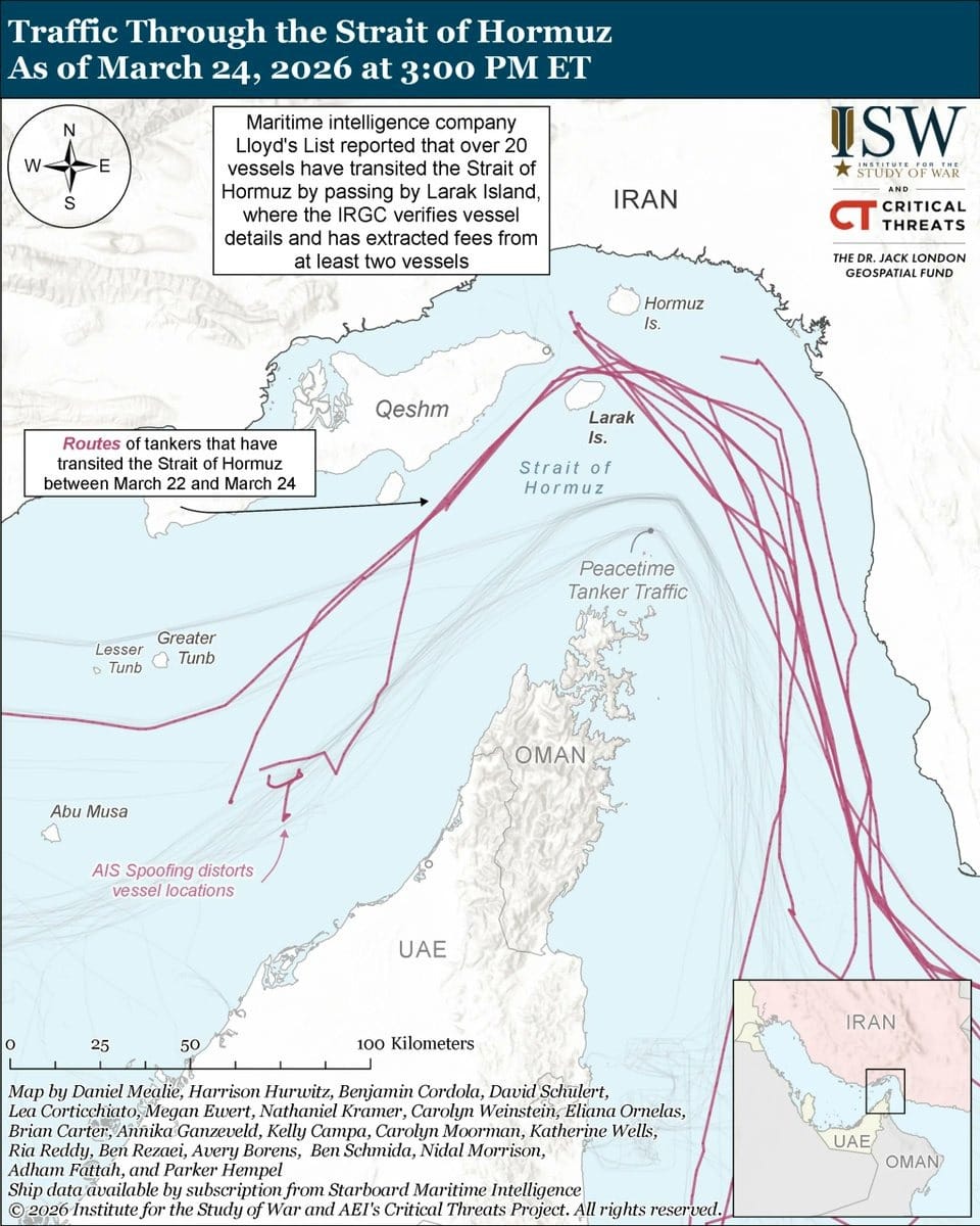 NEW | Evening Iran Update 🧵(1/5)⬇️ Iran is reportedly requiring some  vessels to pay a fee to transit the Strait of Hormuz. Maritime intelligence  company Lloyd's List reported on March 23 that